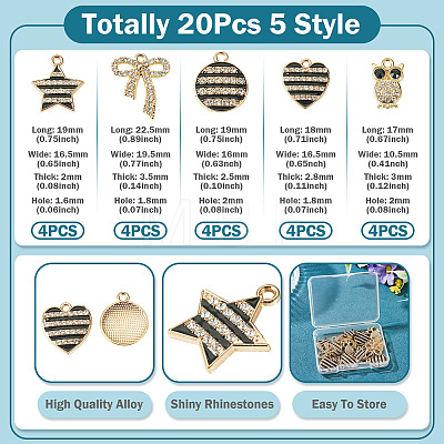 20Pcs 5 Styles Alloy Enamel Rhinestone Pendants ALRI-TA0001-46-1