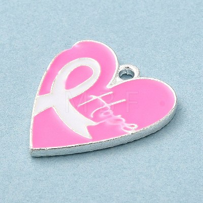 Breast Cancer Pink Awareness Ribbon Theme Alloy Enamel Pendants ENAM-A147-01A-1