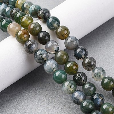 Natural Moss Agate Beads Strands G-F453-8mm-1