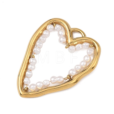 304 Stainless Steel & Plastic Pearl Pendants PL-B001-01G-1
