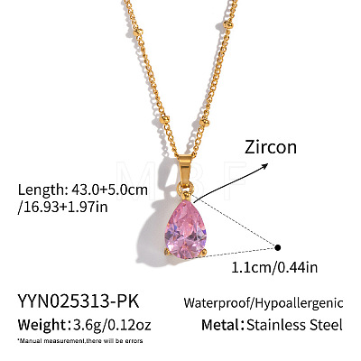 Minimalist 304 Stainless Steel Pave Cubic Zircon Teardrop Pendant Necklaces for Women DL9343-5-1