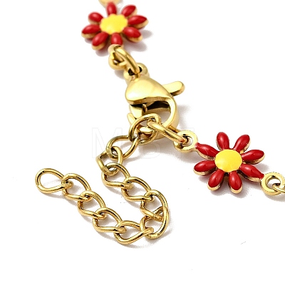 Enamel Flower & Cross Link Chain Bracelet BJEW-C023-01G-03-1