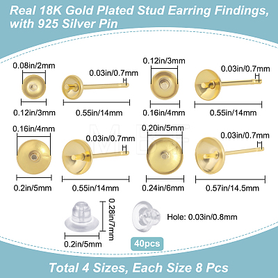 32Pcs 4 Size Rack Plating Brass Stud Earring Findings KK-BBC0007-44-1