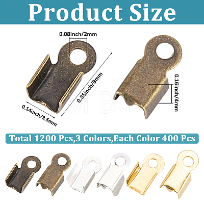 1200Pcs 3 Colors Iron Folding Crimp Ends IFIN-CL0001-11-1