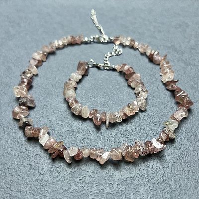 Natural Strawberry Quartz Chip Beaded Necklaces for Women IW6789-9-1