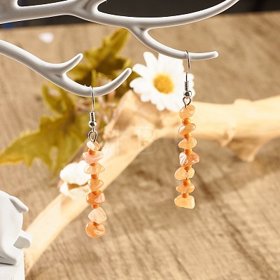 Natural Red Aventurine Chips Dangle Earrings with Glass EJEW-JE04840-01-1
