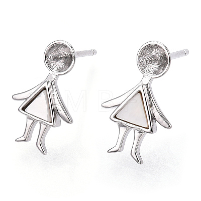 Rhodium Plated 925 Sterling Silver Stud Earring Findings STER-T004-39P-1