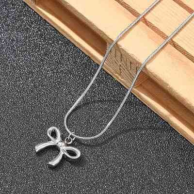 Anti-Tarnish 304 Stainless Steel Bowknot Pendant Round Snake Chain Necklaces for Women NJEW-Z044-11P-1