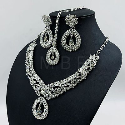 Teardrop Alloy Crystal Rhinestone & Glass Pendant Necklaces & Dangle Earring & Stud Dangle Earrings Sets FS-WG6A577-02-1