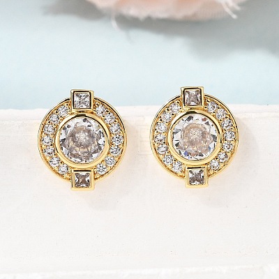 Brass Micro Pave Cubic Zirconia Stud Earrings EJEW-G471-05G-1