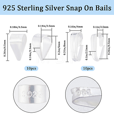 Beebeecraft 20Pcs 2 Styles 925 Sterling Silver Snap on Bails STER-BBC0001-69-1