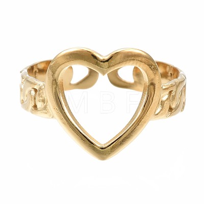 304 Stainless Steel Heart Open Cuff Ring RJEW-T023-55G-1