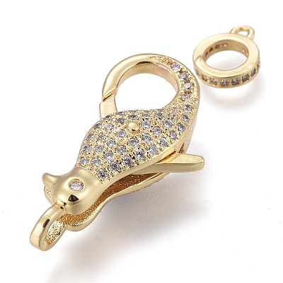 Brass Micro Pave Cubic Zirconia Lobster Claw Clasps ZIRC-M108-10A-G-1