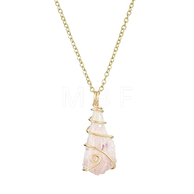 Electroplated Natural Quartz Crystal Prism Copper Wire Wrapped Pendant Necklaces NJEW-JN05027-01-1