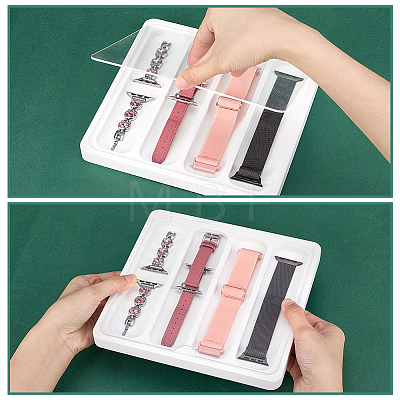 4-Slot Wooden Watch Band Storage Cases with Visible Lid CON-WH0110-298A-1