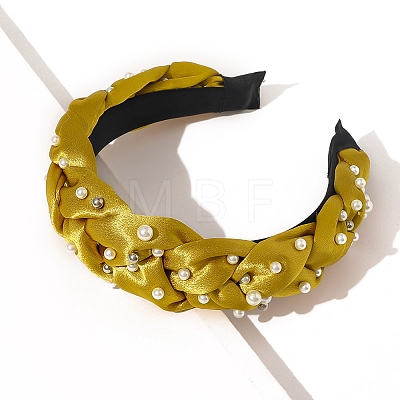 Plastic Imitation Pearl Cross Knotted Turban Hair Hoop PW-WGCC3DE-04-1