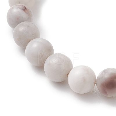 2Pcs Round Natural Quartz Crystal & Grey Agate & Larvikite & White Crazy Lace Agate Beads Stretch Bracelets BJEW-JB13000-1