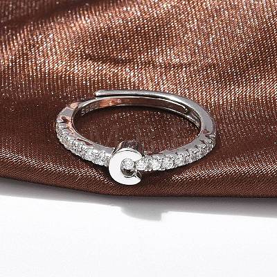 S925 Sterling Silver Adjustable Letter Rings for Women RJEW-M068-01P-C-1