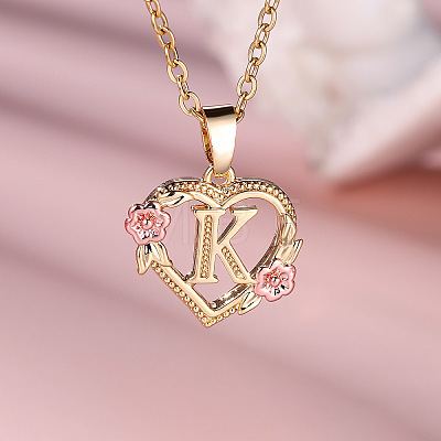 Brass Rose Flower Heart with Letter Pendant Necklaces FS-WGF6950-11-1