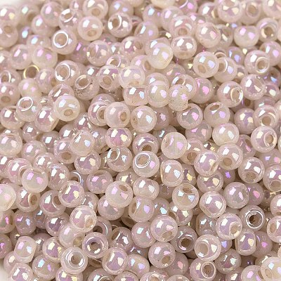 6/0 Opaque Colours Rainbow Plated Round Glass Seed Beads SEED-T006-04D-02-1