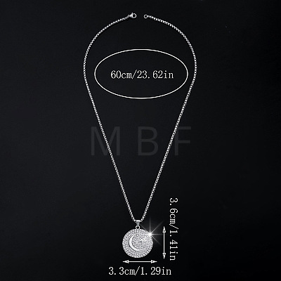 Zinc Alloy Micro Pave Clear Cubic Zirconia Flat Round with Star and Moon Pendant Necklaces FS-WGB5CD2-01-1