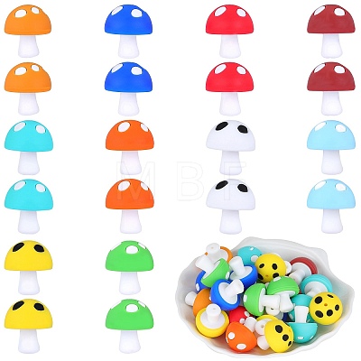 20Pcs 10 Colors Mushroom Silicone Focal Beads JX900A-1