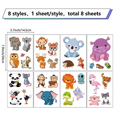 8 Sheets 8 Styles Animal PVC Waterproof Wall Stickers DIY-WH0345-092-1