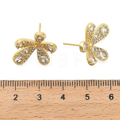 Flower Brass Micro Pave Clear Cubic Zirconia Stud Earring Findings KK-D102-08G-1