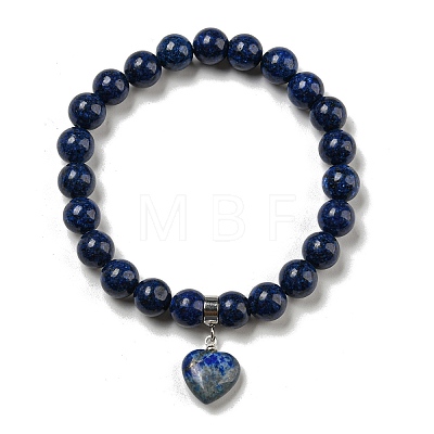 8.5mm Round Natural Lapis Lazuli Dyed Beaded Stretch Bracelets BJEW-C074-01K-1