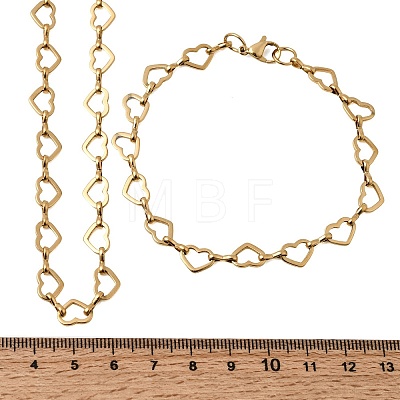 304 Stainless Steel Heart Link Chain Bracelet & Necklace Jewelry Sets SJEW-L199-13G-1