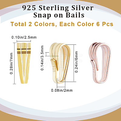 12Pcs 2 Colors 925 Sterling Silver Snap on Bails STER-BBC0001-64-1