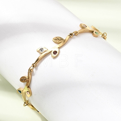 304 Stainless Steel Colorful Rhinestone Leaf Link Chain Bracelets SA-CBAF6AD-12G-1