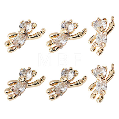 DELORIGIN 6Pcs Brass Cubic Zirconia Charms KK-DR0001-09-1