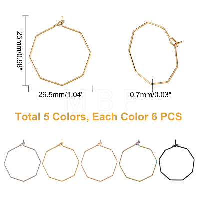 Unicraftale 30Pcs 5 Colors Ion Plating(IP) 316 Surgical Stainless Steel Hoop Earrings Findings STAS-UN0030-95-1