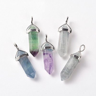 Faceted Bullet Natural Fluorite Double Terminated Pointed Pendants X-G-J261-B16-1