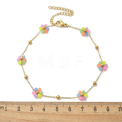 304 Stainless Steel & Synthetic Stone Daisy Flower Chain Anklets for Women AJEW-B031-01G-01-1