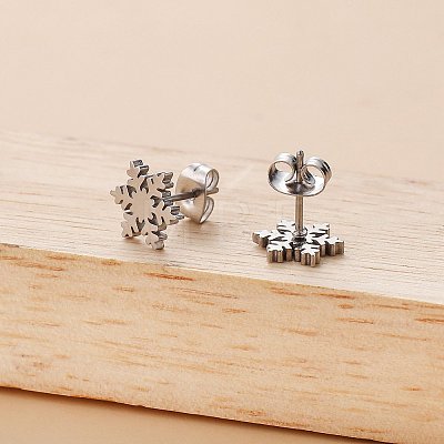 Christmas Snowflake 304 Stainless Steel Stud Earrings FS-WG2939F-01-1