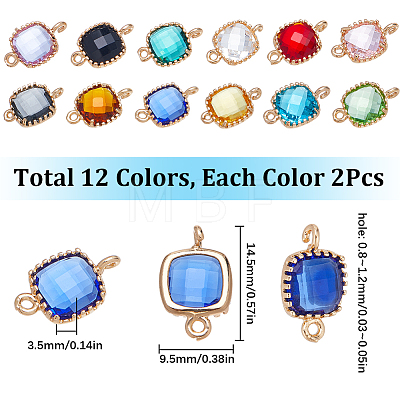 SUNNYCLUE 24Pcs 12 Colors Faceted Glass Connector Charms GLAA-SC0001-90-1