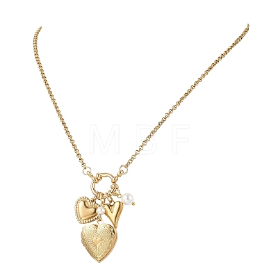 Heart Stainless Steel Locket Pendant Necklaces with Shell Pearl for Women NJEW-JN05954-1