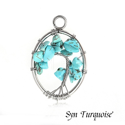 Stainless Steel Wired Synthetic Turquoise Pendants PW-WGF707B-10-1