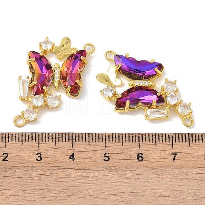 Brass Pave Medium Violet Red & Clear Cubic Zirconia Connector Charms KK-P273-09G-1