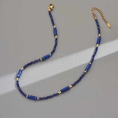 Dyed Natural Imperial Jasper Column and Glass Beaded Necklaces for Women CN0218-1