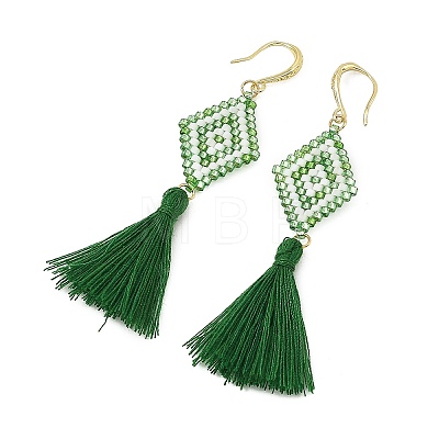 Glass Seed Beads & Brass Dangle Earrings for Women EJEW-MZ00800-01-1