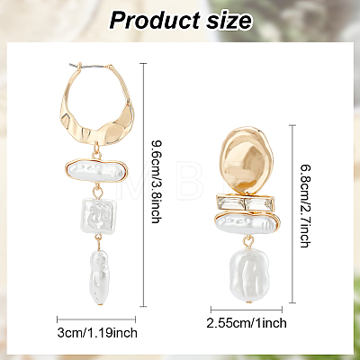ANATTASOUL 2 Pairs 2 Styles Plastic Imitation Pearl Rectangle & Square Dangle Hoop Earrings EJEW-AN0003-99-1