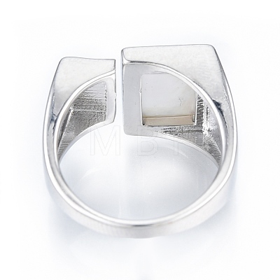 Natural Shell Square Open Cuff Ring RJEW-T001-88P-1