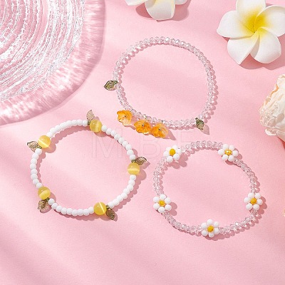 3Pcs 3 Colors Acrylic Charms Bracelets Sets for Women BJEW-TA00577-01-1