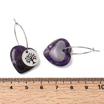Natural Amethyst & 304 Stainless Steel Hoop Earrings for Women EJEW-G475-05P-06-1