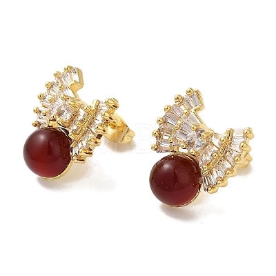 Natural Agate Clear Cubic Zirconia Studs Earrings EJEW-K289-06G-1