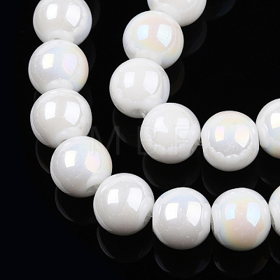 Electroplate Opaque Glass Beads Strands GLAA-T032-P10mm-AB02-1