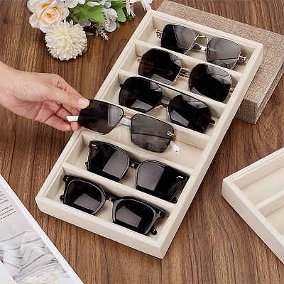 6 Grids Rectangle MDF Covered with Velvet Glasses Organizer Trays ODIS-WH0030-293-1